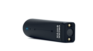 OrCam MyEye 3 Pro shown at an angle with the camera showing.